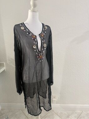 Black Sheer Embellished Tunic Cover-Up